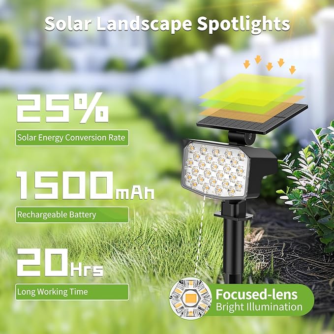 8 Pack Solar Spot Lights Outdoor 2-in-1 Solar Lights Outdoor Waterproof IP65 Solar Powered Landscape Spotlights 3 Modes for Yard Garden Pathway Driveway Tree(Warm White)