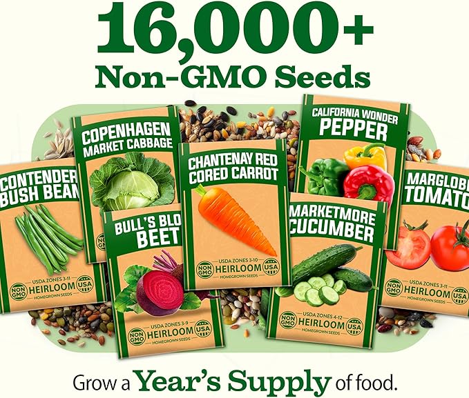 32 Heirloom Vegetable and Fruit Seeds for Planting - 16000+ Seeds | Non-GMO Survival Seed Vault | High Germination | 32 Varieties of Vegetable Seeds for Your Home Survival Garden