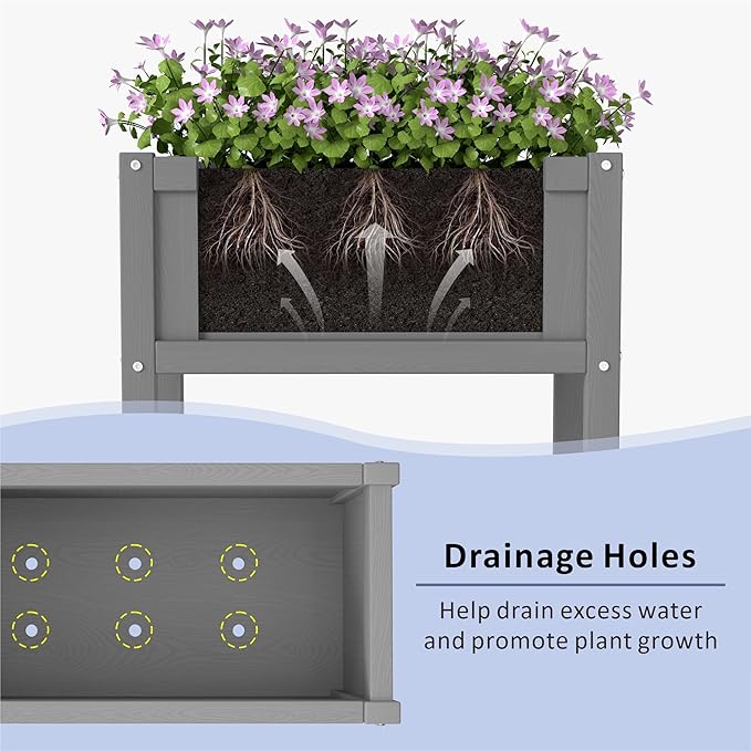 Raised Garden Bed with Drainage Hole Waterproof HDPE Elevated Planter Box with Legs Stable and Durable to Plant Herb Vegetable FlowerPatioBalcony Outdoors/Indoors Gray