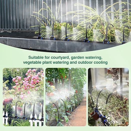 39FT Garden Mister System Automatic Garden Watering System with 360-degree Bending Dropper Atomizing Copper Nozzle Drip Irrigation System for Garden Greenhouse Yard Lawn Plant (12 Spray Nozzles)