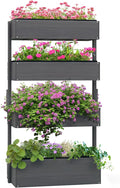 Outsunny Vertical 4 Tier Raised Garden Bed Wooden Planter Box Self-Draining with Bed Liner for Indoor Outdoor Flowers Vegetables and Herbs Gray