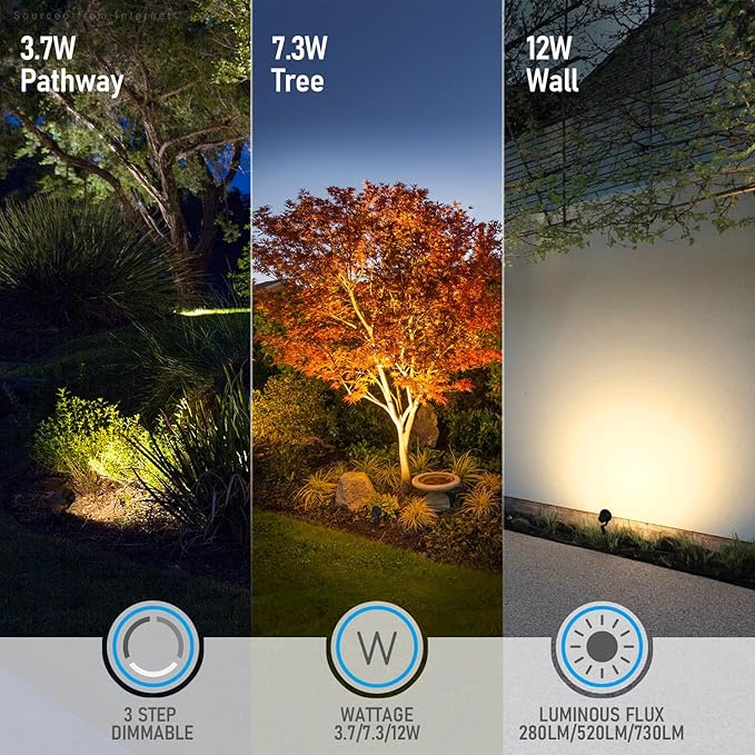 LEONLITE 8-Pack 12W/7.3W/3.7W Dimmable 5CCT LED Low Voltage Landscape Lights Wall Wash Landscape Lighting Outdoor 12V Landscape Spotlight ETL Aluminum IP65 Waterproof