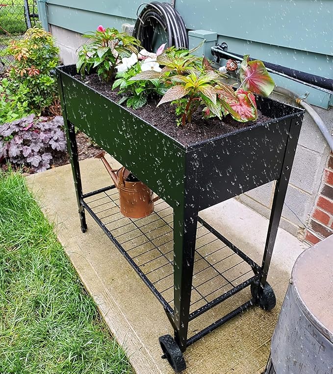 Highpro Raised Garden Bed with Wheels and Legs for Outdoor Use Mobile Elevated Planter Cart for Vegetable Herbs Flowers Potted Plants Black