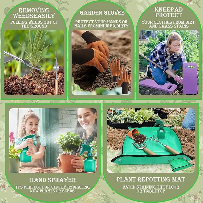 Gardening Tools Set 11 Piece Garden Hand Tools Garden Tools Set with Rust-ProofFashion and Durable Garden Tools Organizer Handbag Perfect Gardening Gifts for Mothers Day &amp Outdoor (Purple)