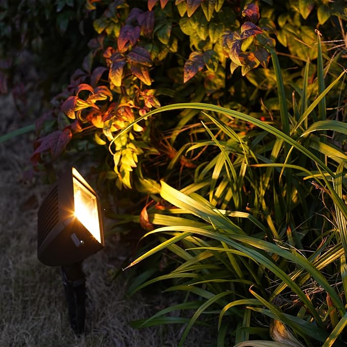 GOODSMANN Low Voltage Spotlights 18W LED Wall Wash Lights 12V Outdoor 8PK Brown Landscape Lighting Kits 1000 Lumen 2700K Warm White Metal Handwired Floodlights with Stakes and Connectors