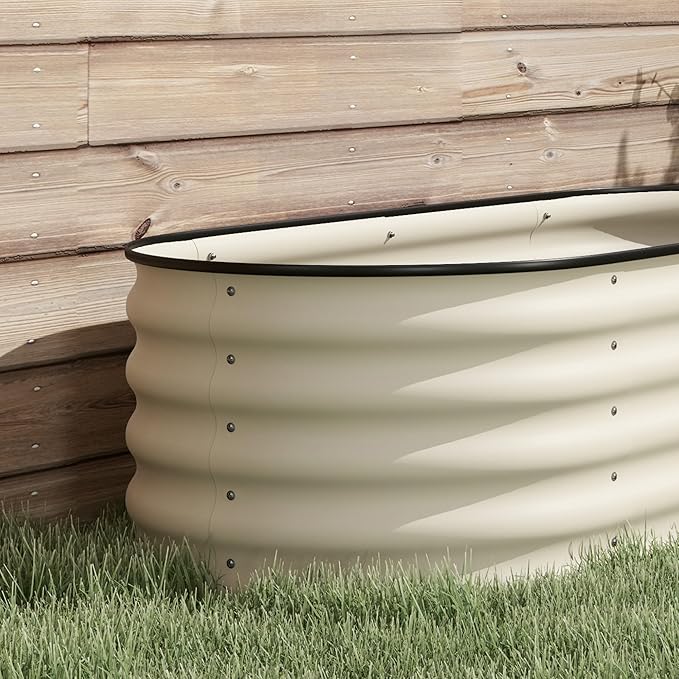 3.5' x 2' x 1.4' Galvanized Raised Garden Bed Kit Outdoor Metal Elevated Planter Box with Safety Edging Easy DIY Stock Tank for Growing Flowers Herbs Vegetables Cream