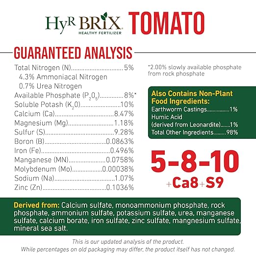 HyR BRIX Slow-Release 5-8-10 Tomato Fertilizer 20lb Bucket - Garden Food with Calcium &amp Essential Micronutrients – Supports Fruit Development Helps Prevent Blossom End Rot