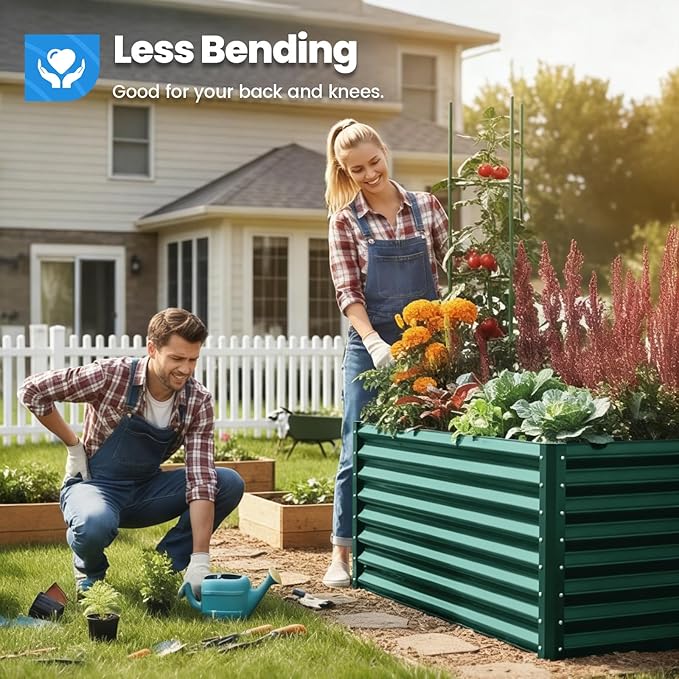 Quictent Galvanized Raised Garden Bed 8x4x2 Ft Tall Metal Planter Box for Vegetables Outdoor Bottomless for Backyard 2 Tomato Cages Included 22.04 Deep (Green)