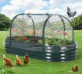 Large Oval Galvanized Raised Garden Bed Kit with Protective Cover Open Base Steel Planter Box with Zippered Screen Doors Easy Assembly Outdoor Raised Bed for Vegetables Flowers Dark Green