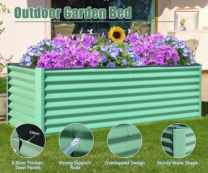 6x3x2ft Galvanized Raised Garden Bed Outdoor Planter GBoxes Large Metal Planter Box for Gardening Vegetables Fruits FlowersGreen