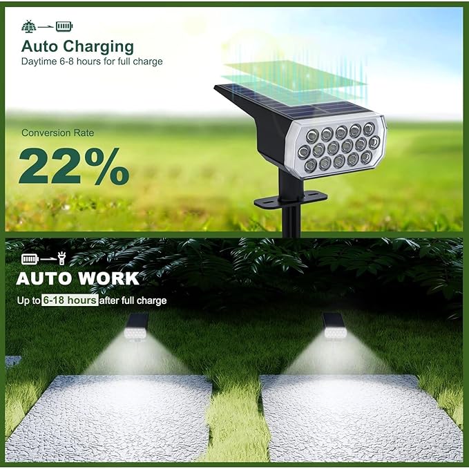 2 Pack Solar Spot Lights Outdoor 8 Lighting Modes Multicolor IP65 Waterproof Landscape Lighting for Garden Yard Patio – Solar Powered(Cool White6 Pack)