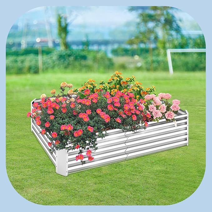Galvanized Raised Garden Bed with Cover Thicken Metal Planter Box Kit Outdoor Garden Box with 2 Roll-Up Large Screen Windows for Vegetables Flowers Growing (4x3x3 FT)