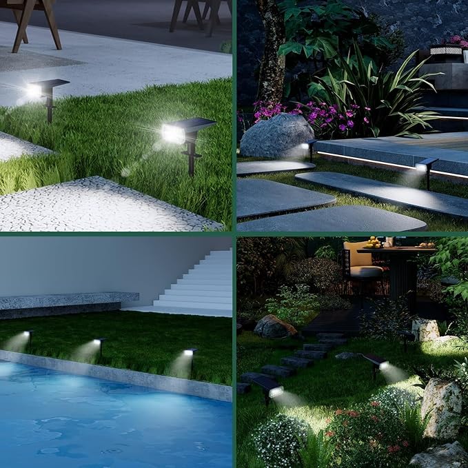 2 Pack Solar Spot Lights Outdoor 8 Lighting Modes Multicolor IP65 Waterproof Landscape Lighting for Garden Yard Patio – Solar Powered(Cool White6 Pack)