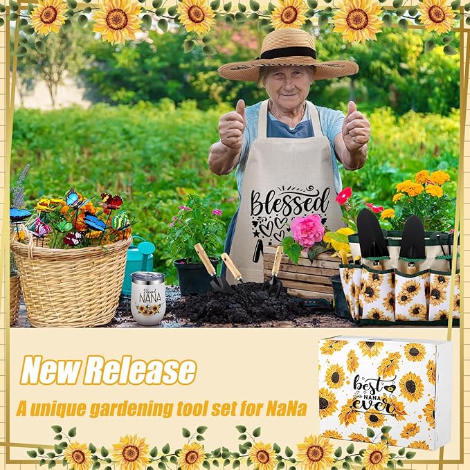 Lasnten 16 Pcs Garden Gift for Christmas Women Mom Grandma Birthday Gift Garden Tools Set Best Ever Mother Present for Her from Daughter Son Granddaughter Grandson(Nana)