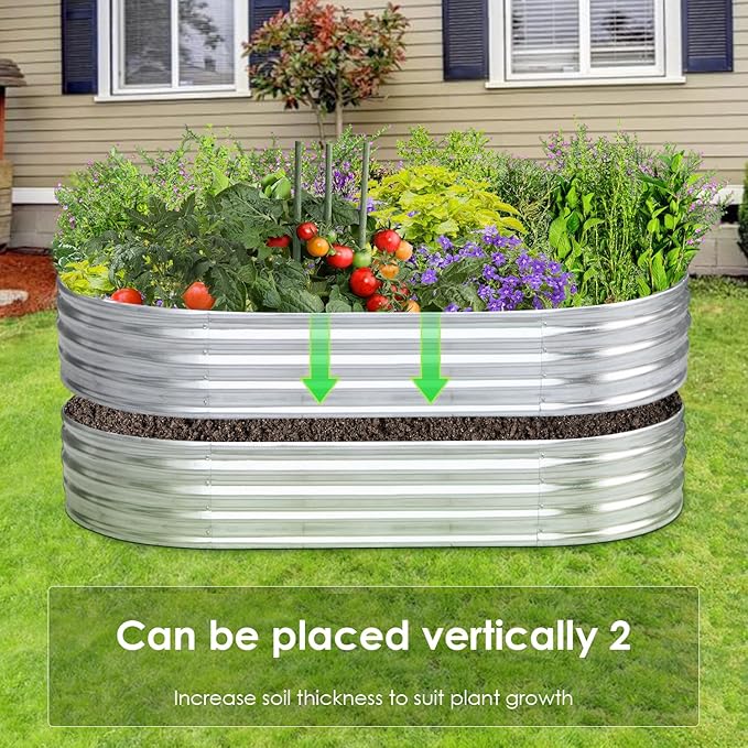 Raised Garden BedGalvanized Planter Boxes OutdoorOval Large Metal Garden Bed Planter Box for Vegetables