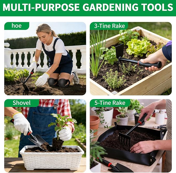 10 Pcs Gardening Tool Set - Heavy Duty Garden Kit with Stainless Steel Pruning Shears Trowel Garden Tool Kneeling Pads Repotting Mat - Garden Tote Ideal Gardening Gifts for Women and Men