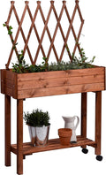 dobar® 58187e Rollable Raised Bed with Trellis Planter Box on Wheels Flower Bed Made of Solid Wood Narrow Herb Bed for Garden/Patio/Balcony 79 x 28.5 x 130 cm Brown