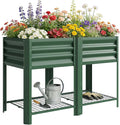 Outsunny Galvanized Steel Raised Garden Bed with Storage Shelf and Bed Liner Elevated Planter Box with Legs for Flowers Vegetables and Herbs for Outdoor Patio Yard Glove Included Green