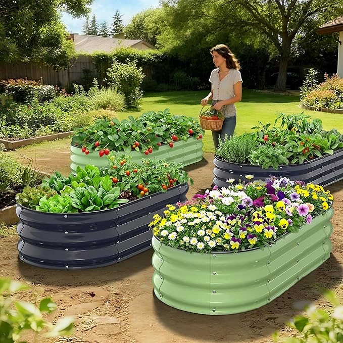 Raised Garden Bed 4×2×1 FT Galvanized Metal Raised Planter Box Decorative Vegetable &amp Flower Planting Container for Patio Entryway Poolside Outdoor Landscaping Midnight Blue