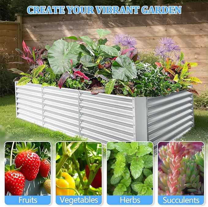 8x4x2ft Galvanized Raised Garden Bed Planting Bed Kit Galvanized Planter Raised Garden Boxes Outdoor Large Metal Raised Garden Beds for Vegetables
