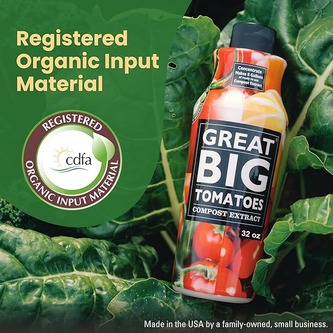Great Big Tomatoes Soil &amp Fertilizer Booster for Big Vegetable Yields Better Fertilizer &amp Plant Food Efficiency and Garden Performance. Perfect for Beginners. 32 Ounce Concentrate (Makes 8 G