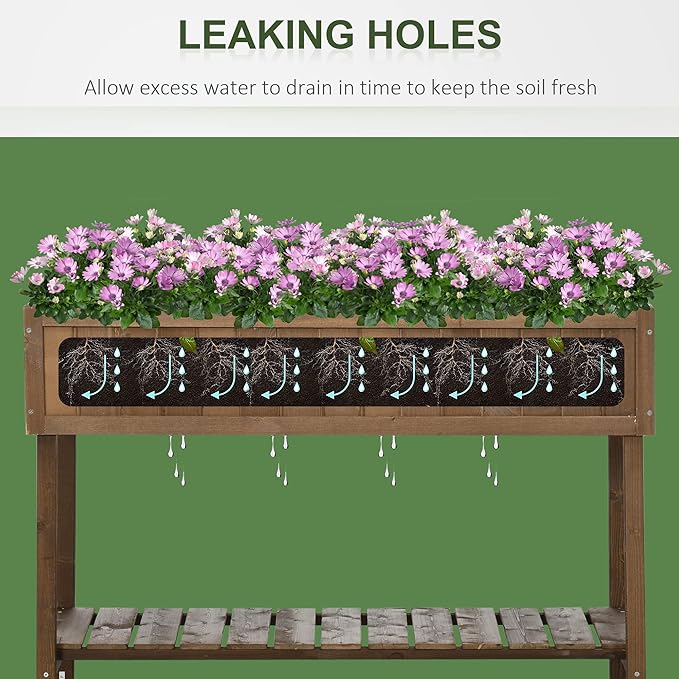43x18x30in Raised Garden Bed with 8 Pockets and Shelf Wooden Elevated Planter Box with Legs to Grow Herbs Vegetables and Flowers Dark Brown