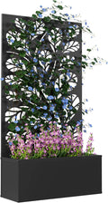 Outsunny Metal Raised Garden Bed with Trellis for Climbing Plants Freestanding or Wall Mounted Flower Bed with Privacy Panel Twigs and Leaves Cut-Outs Outdoor Planter Box for Garden Patio Balcony