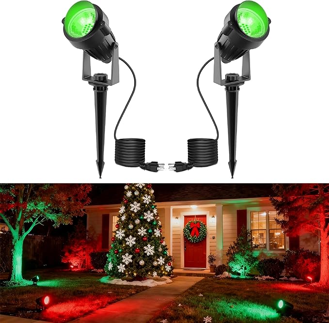 L LOHAS LED Green Christmas Spotlight 2pack+3000K Warm White Spotlight 2pack