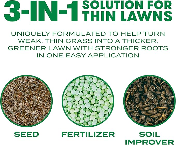 Scotts Turf Builder Thick'R Lawn Sun and Shade Combination Seed Fertilizer and Soil Improver Thickens Thin Grass 12 lbs.