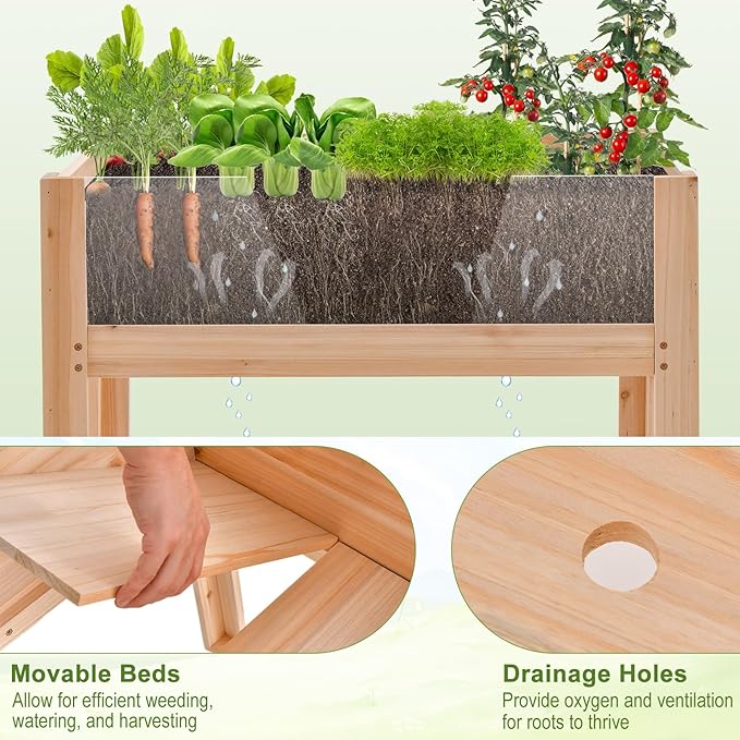 HAPPYGRILL Raised Garden Bed with Legs 24” Elevated Planter Box with 2 Acrylic Panel Sides Drain Holes Movable Beds Plant Terrarium w/Stand Planter Raised Beds for Vegetables Fruits Herbs