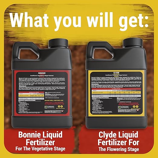 Cronk Nutrients Bonnie &amp Clyde Autoflower Nutrients Bloom and Grow – Yield Increasing Autoflower Plants Nutrient Kit – Easy to Use Plant Food – Optimal Formula for Optimal Results 1L