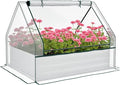 Outsunny 4 x 3 x 1ft Raised Garden Bed with Mini Greenhouse Galvanized Outdoor Planter Box with Cover for Herbs and Vegetables Use for Patio Garden Balcony White Cover and Silver Planter
