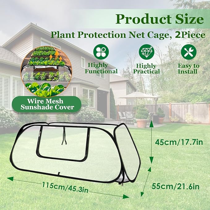 Garden Row Accelerator Plants Cover 45 x 22 x 16 Garden Covers for Raised Beds Waterproof Insect Bird Barrier Plant Net Cage for Protecting Fruits Vegetable Seedlings Row (2 Pcs)