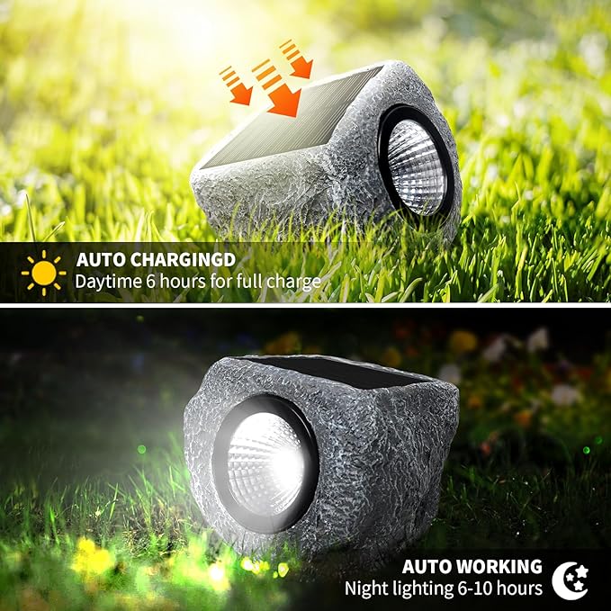 Solar Rock Lights Outdoor 2 Pack Bright Solar Spotlights Outdoor Waterproof Wireless LED Rock Lights Auto On/Off Landscape Spotlights Walkway Solar Lights for Outside Yard Patio Pathway Flowerbed