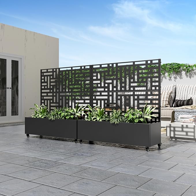 47x47x16 Metal Raised Garden Bed with Trellis Trellis with Planter Box for Backyard Patio Balcony Climbing Plants Black Helen