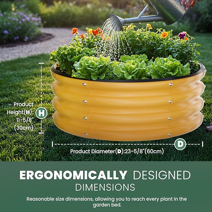 Round Galvanized Raised Garden Bed Kit 3 Pcs 2 x 2 x 1ft Autumn Gold Galvanized Garden Boxes Outdoor for Vegetables