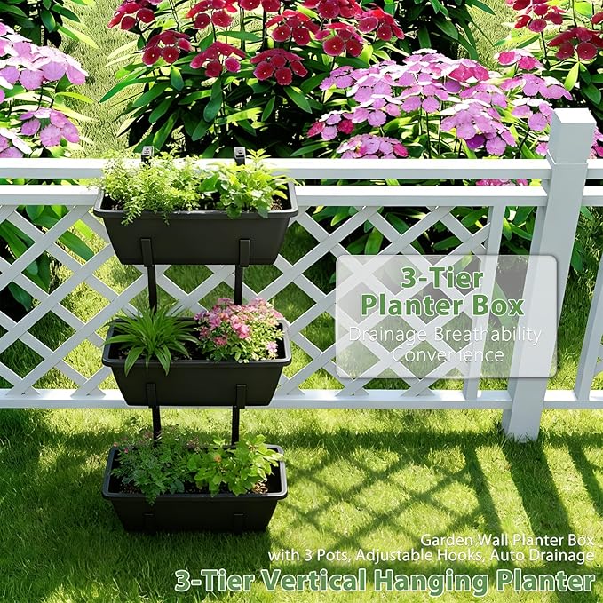 OYEAL Railing Planter Box 3 Tier Vertical Window Boxes Planter Raised Garden Bed