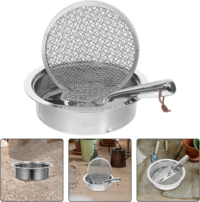 DOITOOL Stainless Steel Soil Sifter Set with 1/3/6/9/12mm Mesh Screens and Shovel for Gardening Compost and Rock Filtration – 7pcs Garden Soil Screen Tool Kit for Home Use