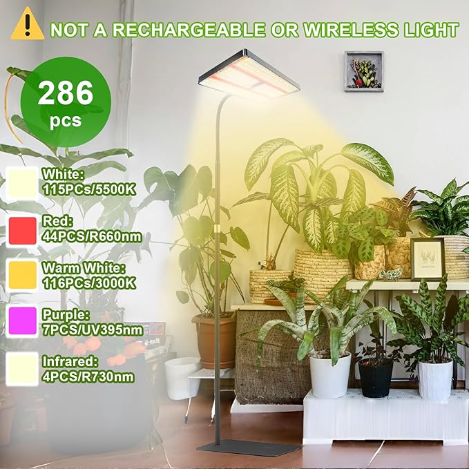 yadoker Grow Light for Indoor Plants286 LEDs Full Spectrum Standing Plant Grow Light with 4H/8H/12H Timer10-Level Brightness 51 AdjustableFlow Grow Lamp for Tall Large Indoor Plants
