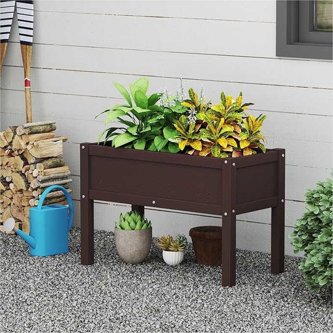 Small HDPE Raised Garden Bed Elevated Planter Box with Legs Outdoor All-Weather Planter Raised Beds for Seeds Herbs Flowers Vegetables (Coffee)
