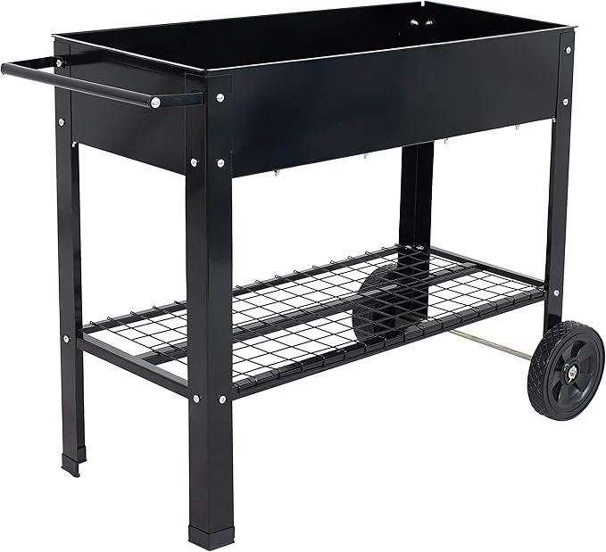 Sunnydaze 43-Inch Galvanized Steel Raised Garden Bed with Legs - Outdoor Elevated Planter Box with Wheels for Vegetables - Black