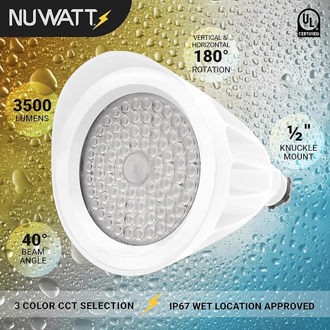 NUWATT 25W Bullet Flood Light Outdoor LED Landscape Lights 3500 LM Bright Outdoor Lighting for Yard 30K/40K/50K Selectable 1/2 Knuckle Mount 120-277V Waterproof Flag Pole Lights (12-Pack)