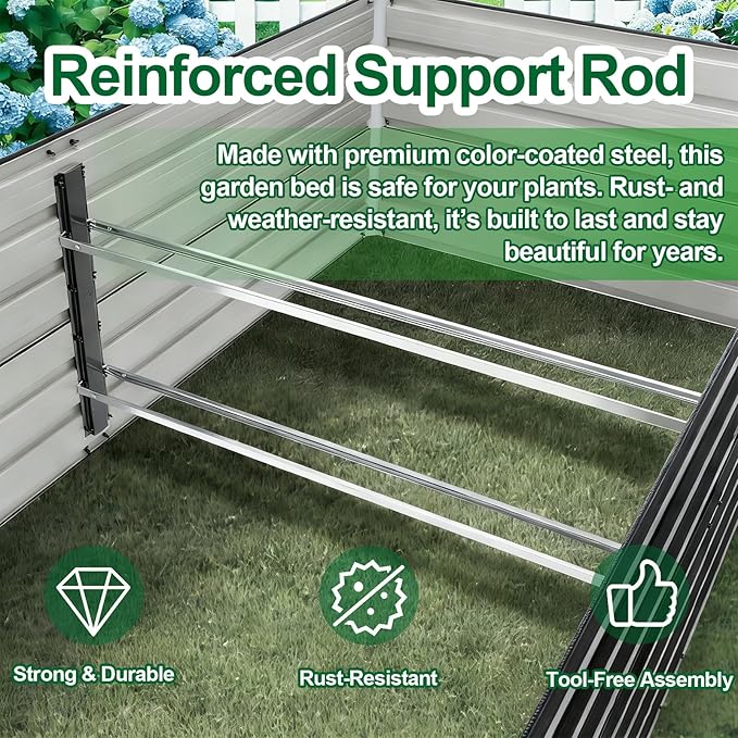 7.2x3.6x2 Ft Outdoor Raised Garden Bed Heavy Duty Galvanized Steel Planter Box with Woodgrain Finish Rectangular Garden Trough for Vegetables Herbs Fruits &amp Flowers Brown