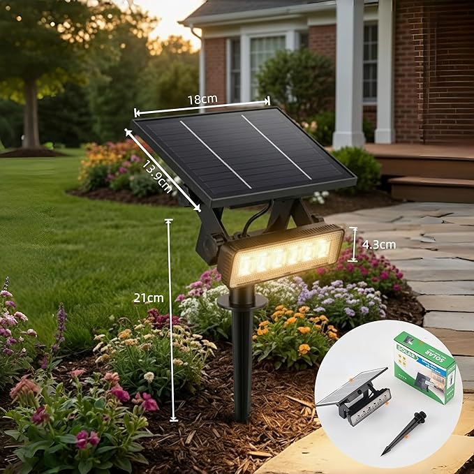 Solar Spotlight Outdoor Single Warm White Solar Garden Light with Adjustable Head and Panel Dual Installation Ground Stake or Wall Mount Auto on/Off Landscape Light for Yard Pathway Patio