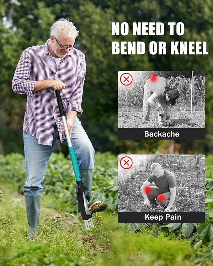 Breeze Touch 39 Weed Pulling Tool 4-Claw Detachable Weed Puller Tool with Long Handle Adjustable Heavy Duty Stand Up Weeder Weeding Tool for Lawn Yard Garden Dandelion Picker Weed Remover