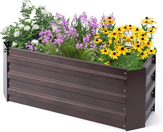 LuxenHome Galvanized Raised Garden Bed Kit 32 Rectangular Raised Garden Box Metal Planter Box Ourtdoor Large Plant Pot Planting Bed Gardening Tools for Vegetables Flowers Herbs