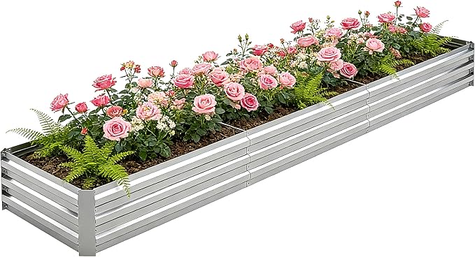 10x2x1FT Galvanized Raised Garden Bed Outdoor Patio Large Rectangular Metal Planter BoxesPlant Container Kit for Gardening Vegetables Flowers HerbsSilver1 Pack