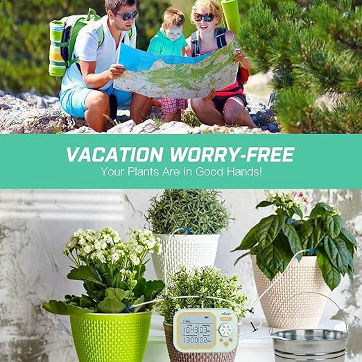 Automatic Plant Waterer Self Watering System Indoor for 15 Potted Plants Pack of 2 Auto Drip Irrigation Kit Programmable Water Timer w Smart Humidity Detection Green