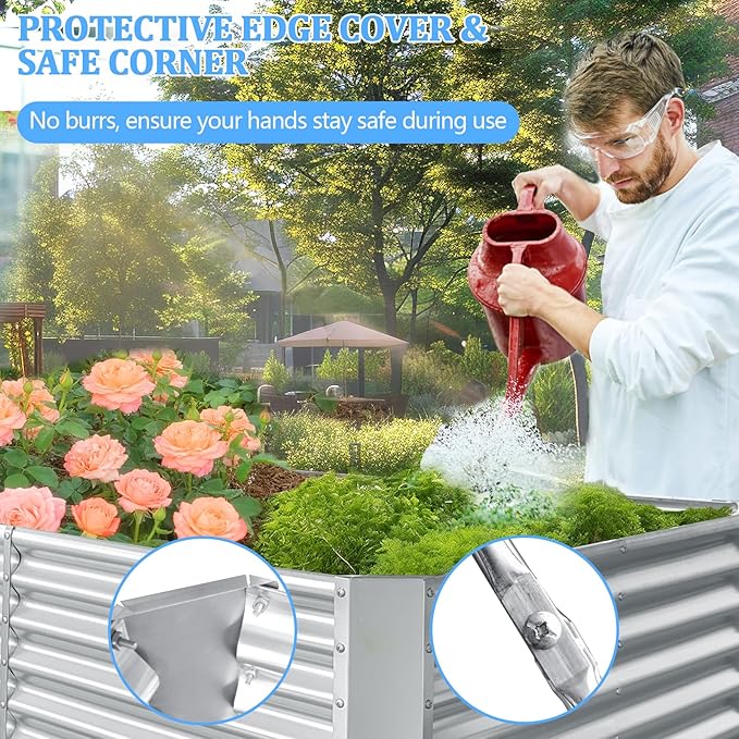 8x4x2ft Galvanized Raised Garden Bed Planting Bed Kit Galvanized Planter Raised Garden Boxes Outdoor Large Metal Raised Garden Beds for Vegetables