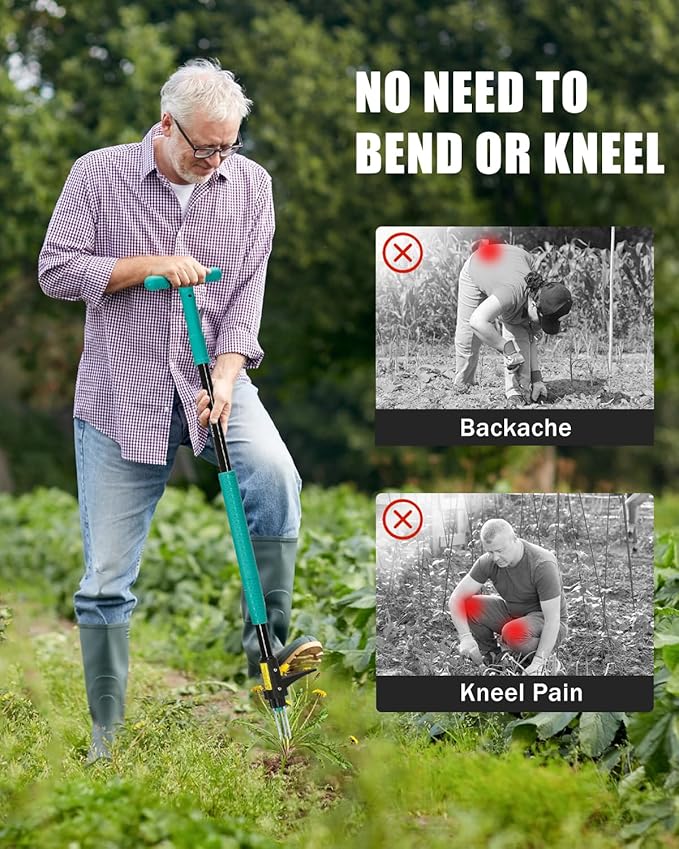 Breeze Touch 39 Weed Pulling Tool 3-Claw Detachable Weed Puller Tool with Long Handle Heavy Duty Stand Up Weeder Weeding Tool for Lawn Yard Garden Crabgrass Dandelion Picker Weed Remover